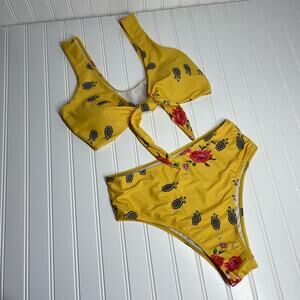 M Zaful Women's Yellow Sleeveless V-Neck Floral Print Swimsuits Size 6